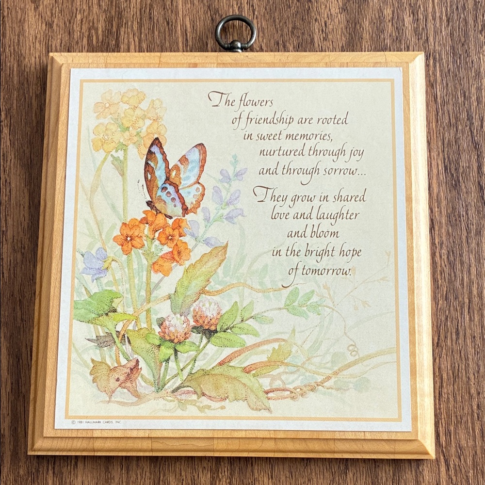 Hallmark Butterfly and Floral Plaque with Warm Tones- Vintage